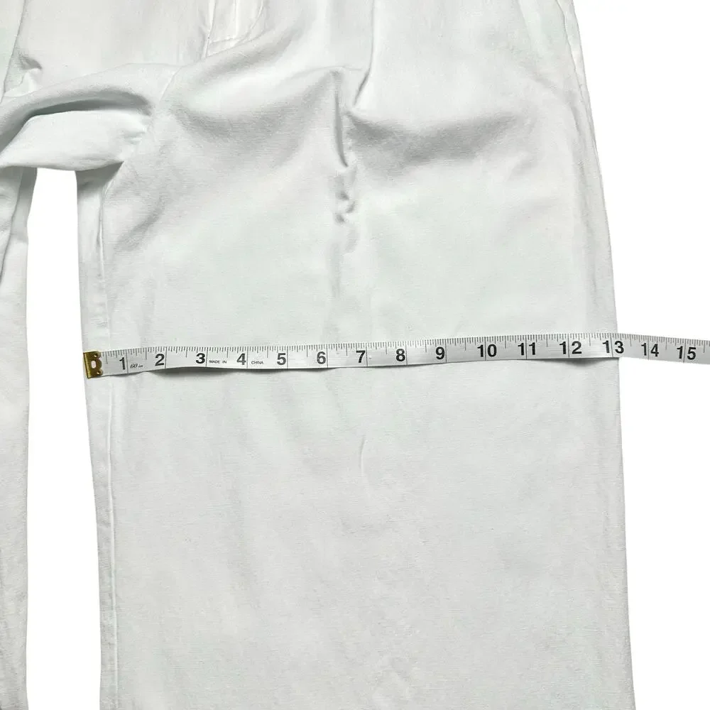 Zara | Women | White Linen Blend Pleated Summer Wide Leg Trousers | Medium